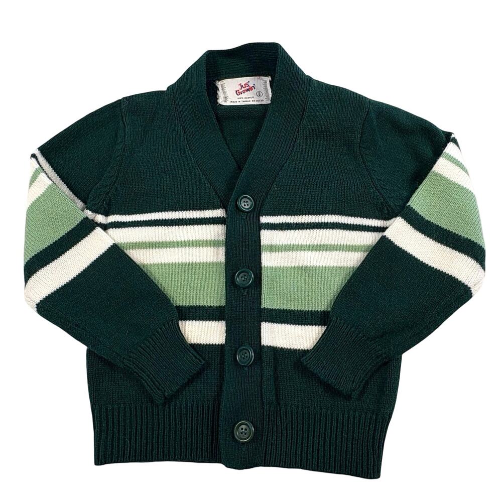 Jus' Growin' Vintage Cardigan Sweater Boys 4 Green Preppy Grandpacore 90s